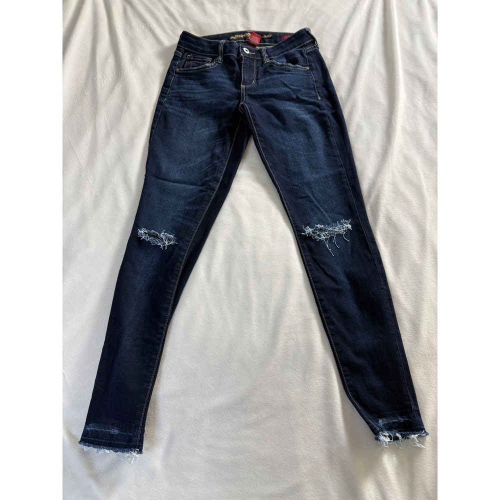 Arizona Jean Co Super Skinny Distressed Dark Wash Denim Jeans Womens Size 1